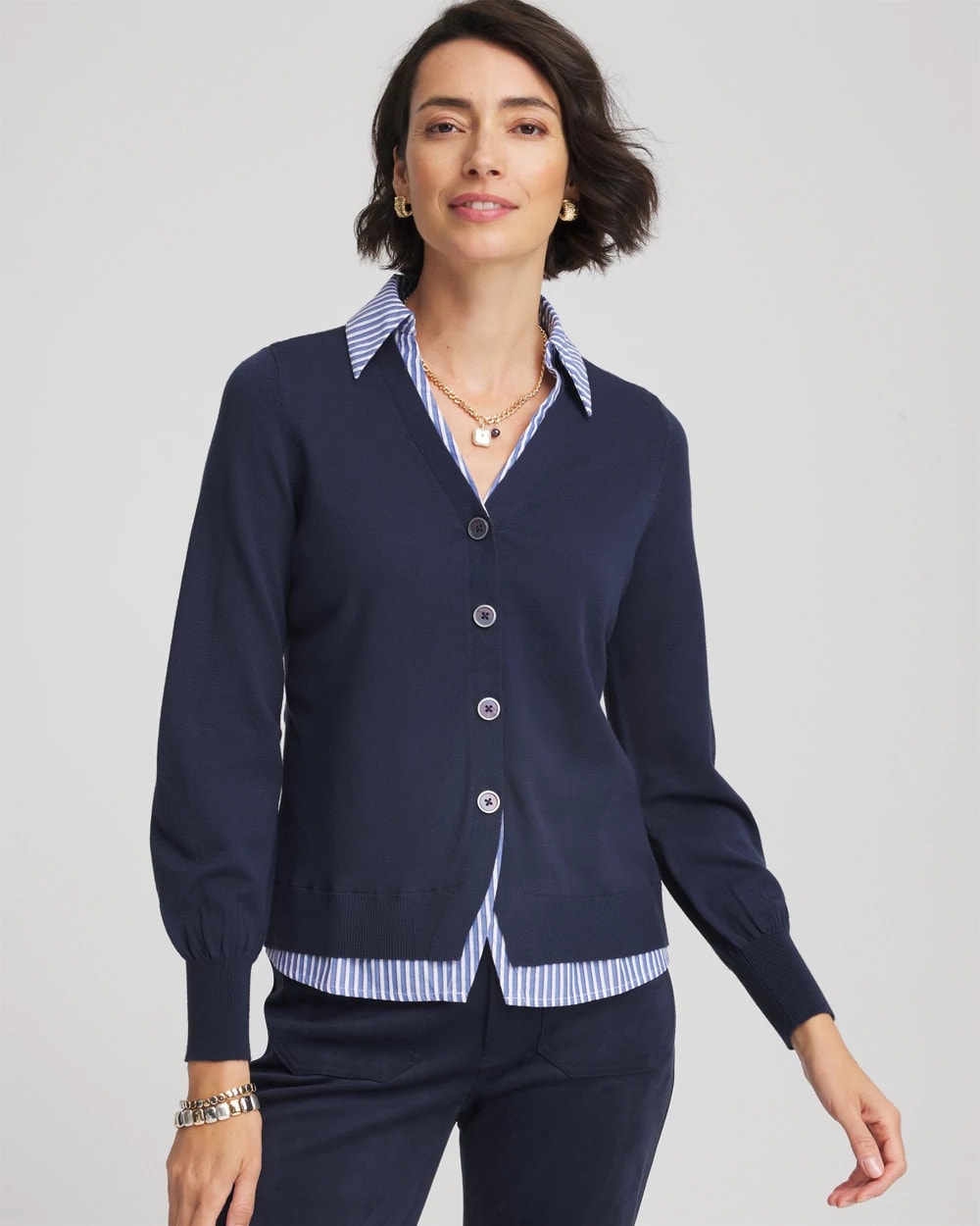 トップス Time is on NEW MIX COLLARED CARDIGAN CHS_LONG SLV CARDI